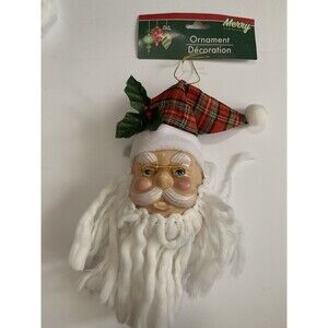 Christmas House Santa Head Ornament White Plastic Face Glasses‎ Beard Tree Decor